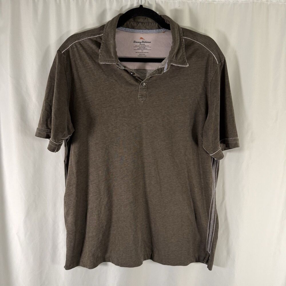 Tommy Bahama Jeans Polo Mens Medium Grey Island Modern Fit Short Sleeve Collared